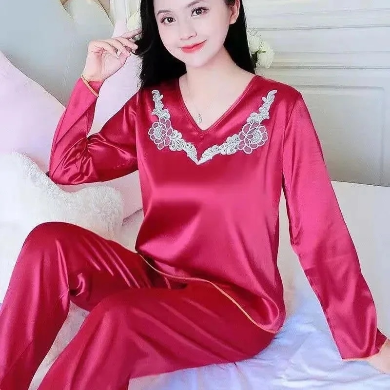 女性用シルクパジャマ,キュートでセクシーな服,シミュレーションシルク,ワイド,2ユニット,1411-6