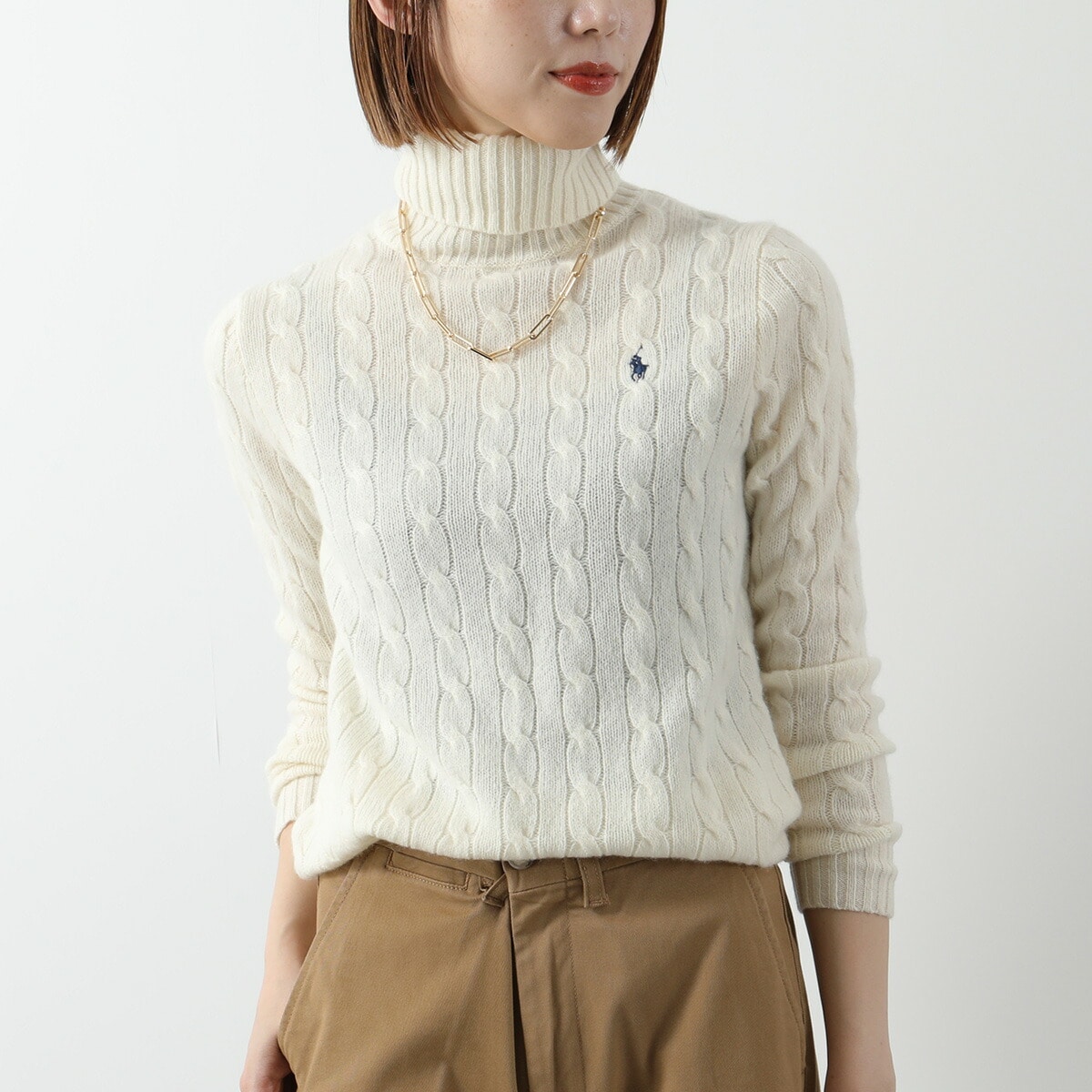 Polo Ralph Lauren ポロラルフローレン ニット 211888686 レディース セーター タートルネック ウール混カシミヤ ケーブル ポニー刺繍 012/WHITE