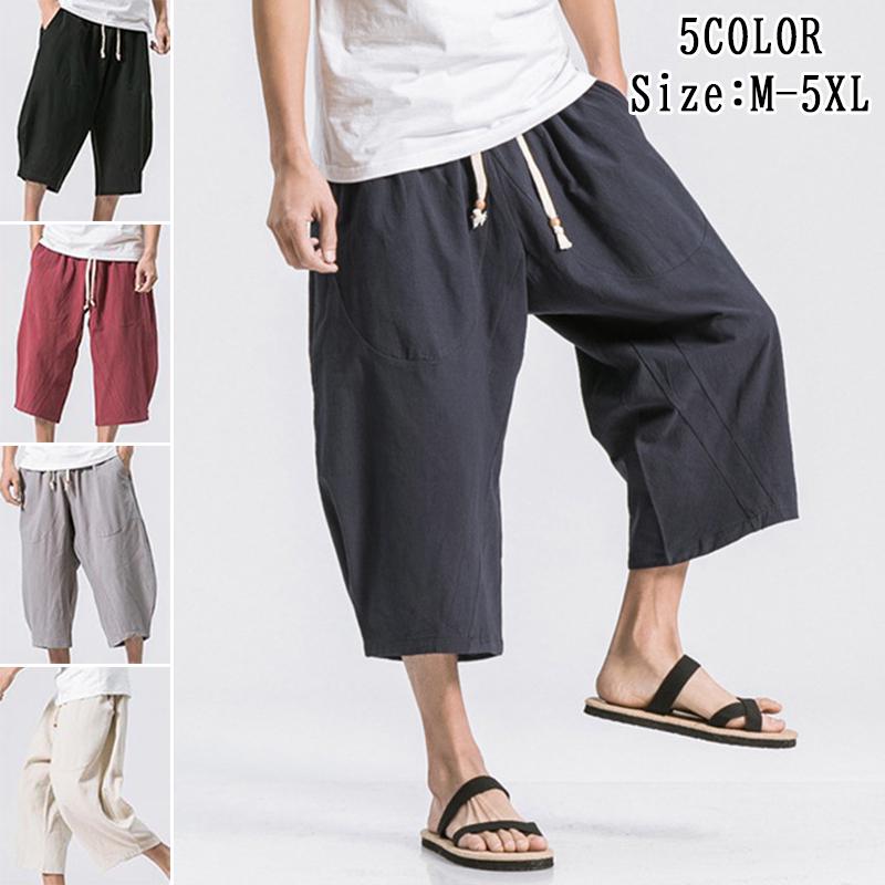 【人気商品】リネン パンツ メンズ 7分丈 チノパン 麻 イージパンツ ワイドパンツ サルエルパンツ 大きいサイズ クロップドパンツ