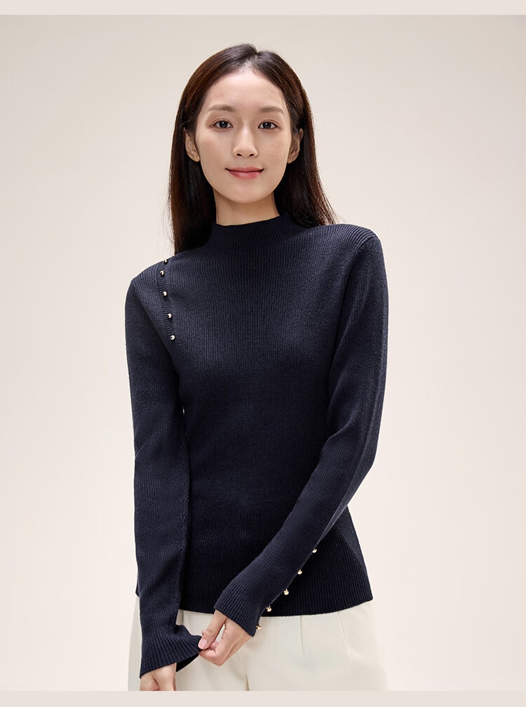 Jingdong Jingzao レディース ファッショナブル ニットセーター エレガント ハイネック トップ 万能冬コート ブラック M