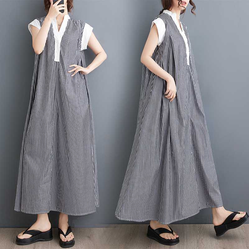 「ファットガール」 夏 Vネック シャツワンピース 体型カバー 大きいサイズ ゆったり レディース30%までに制限