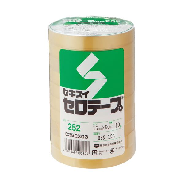 (まとめ) 積水化学 セロテープ No.252 15mm×50m C252X03 1パック(10巻) (×10セット)
