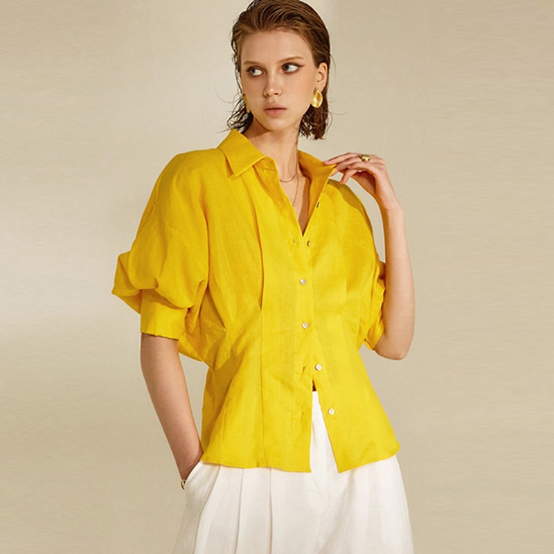 S384 リネン カラー シャツ