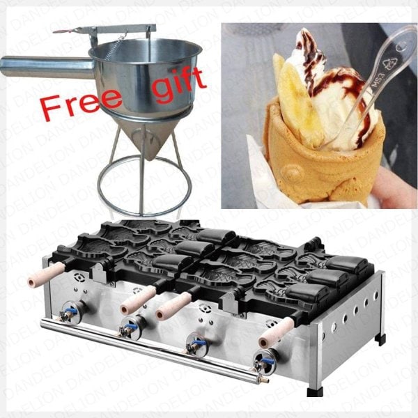 調理器具 ガス 6 ピース アイスクリーム たい焼き器 魚型 コーン ワッフルコーン パフェ オープン鋳型 業務用 道具