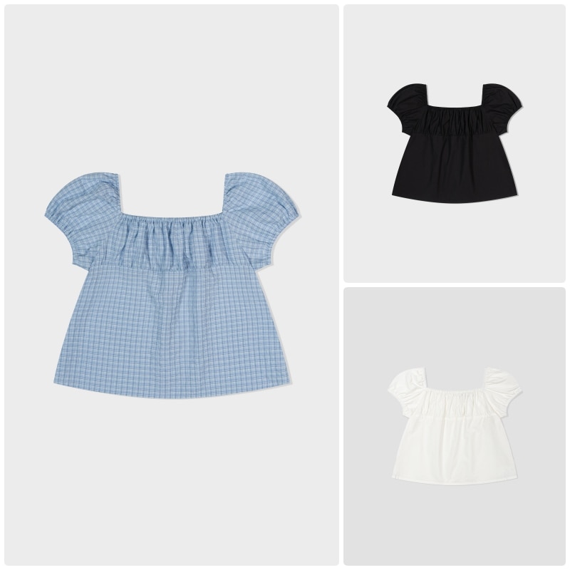 【LOW CLASSIC】 SHIRRING COTTON TOP : 3COLORS