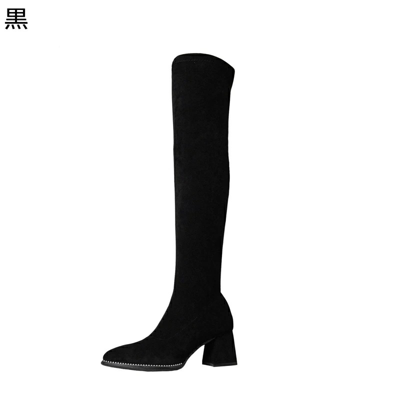 ニーハイブーツ 金属 ラメ入り 裏ボア ストレッチ 高筒 レディース スエード ファスナー レディース 秋 冬 セクシー ポインテッドトゥ ハイヒール 太ヒール おしゃれ エレガント 美脚