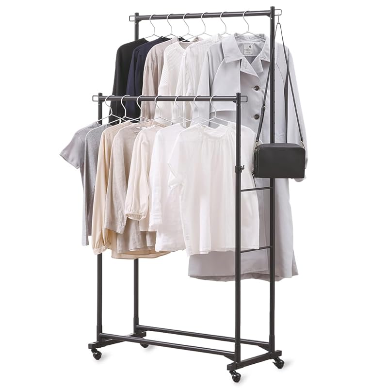 即納：【耐荷重アウター28着分】アイリスオーヤマ スタイルハンガーハード【リニューアル】 ハンガーラック ダブルタイプ 安心の高耐荷重 幅約93×奥行約43×高さ約116~172 高さ調節 ボール型キ 8,031円