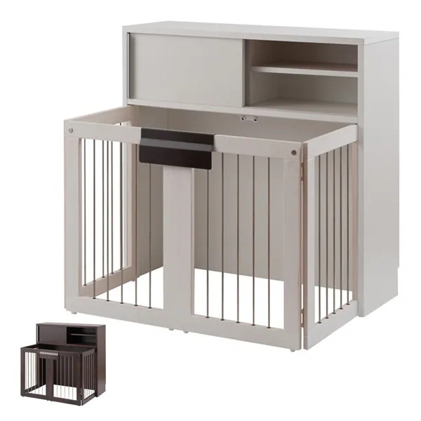 カウンター下収納 ペットケージ スタイリッシュ 約幅91cm ペットサークル ケージ ハウス ペット ペット用品 ゲージ 日本製 完成品 木製 収納 引き戸 省スペース 小型犬 中型犬