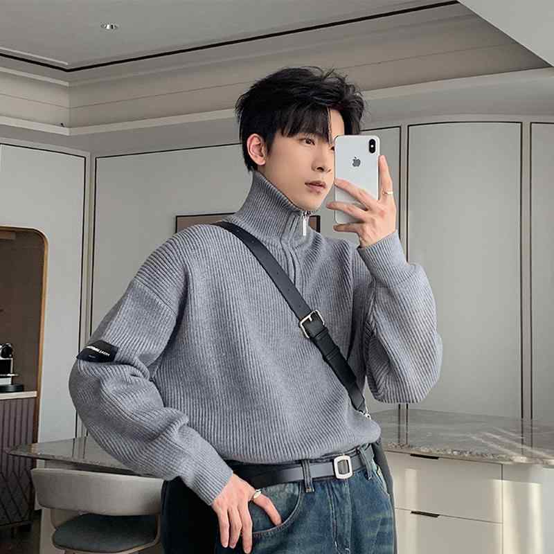 メンズ 男性用 ファッション オシャレ シンプル 大人 かっこいい ストリート 紳士服 ハーフ ジップセーター 冬 厚手 タートルネックセーター 韓国ファッション スタイル トップス