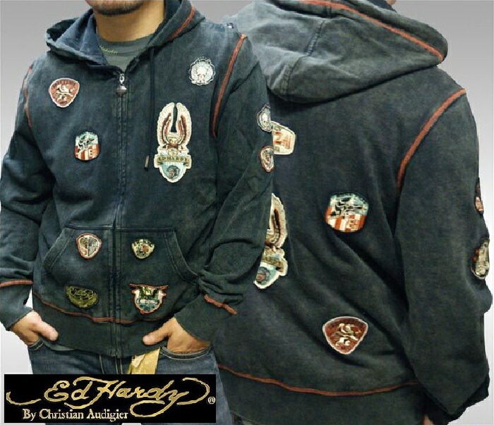 セール エドハーディー 200種類の品揃え Ed Hardy メンズ ジップアップ パーカー WORLD EAGLE ウォッシュ ブラック エドハーディー 正規品 インポート LAセレブ フ