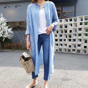 長袖シャツ シャツ レディース ロングシャツ 長袖 紫外線対策 ストライプ 薄手 ゆったり UVカッ