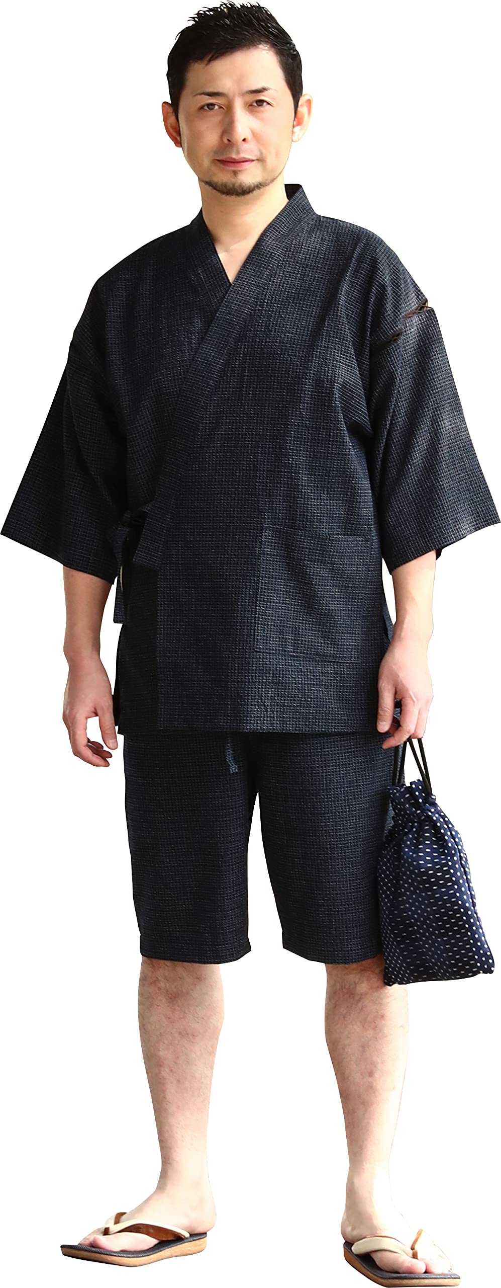 綿の郷(ワタノサト) 久留米ちぢみ織甚平 全行程 日本製 サイズ S/M/L/LL/3L (L, 文人柄・紺色) 7,918円