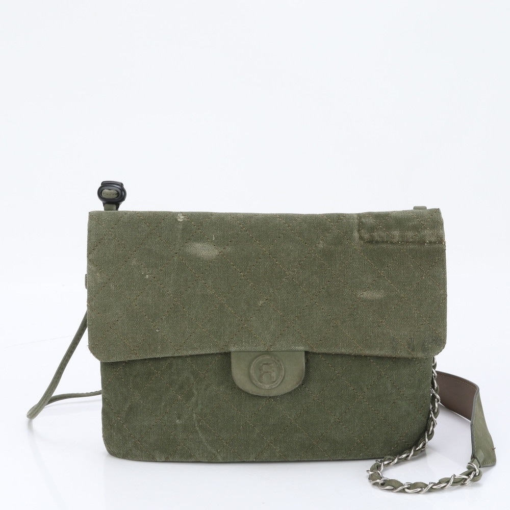 READY MADE レディメイド チェーン カーキ レザー×キャンバス ショルダーバッグ 斜め掛け ハンド トート レディース MMM BH11-9 中古