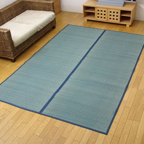 1030270040402 い草花ござ カーペット DXクルー ブルー 江戸間4.5畳(約261×261cm) (裏:不織布) メーカー直送