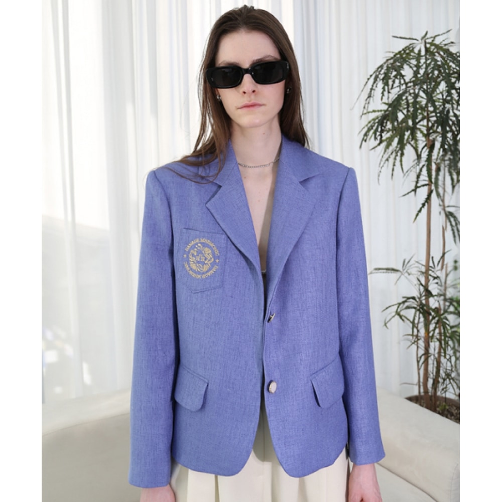 DAMAGE MNEMONIC リネンポケット刺繍ブルージャケット_ Linen Embroidery Blue JK