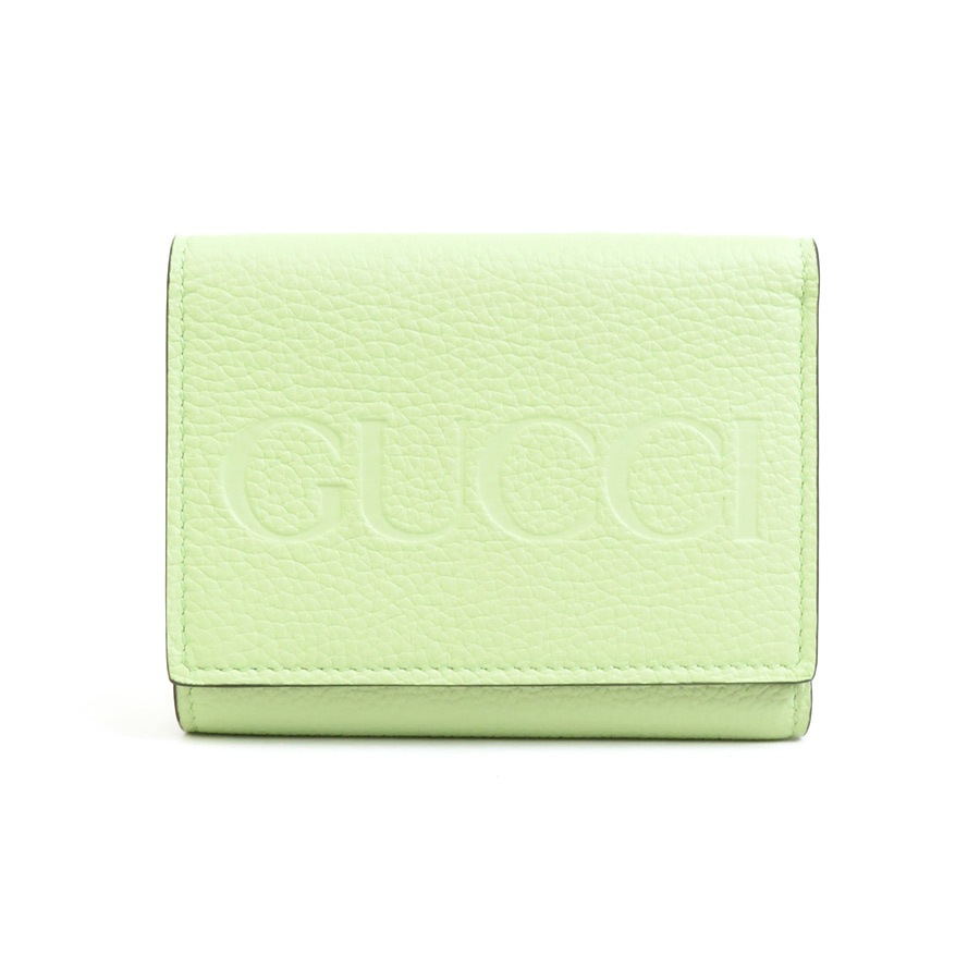 グッチ GUCCI 三つ折り財布 レザー ライトイエローグリーン レディース 731694 e58790j