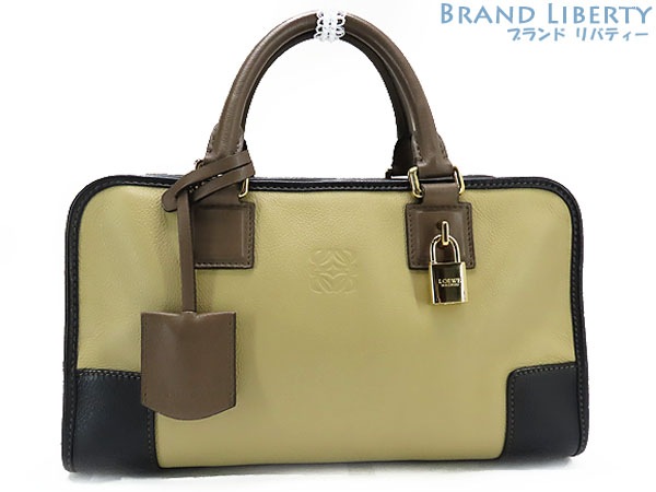 美品ロエベアマソナ28ハンドバッグミニボストンバッグトートバッグトリコロールカラーベージュブラックブラウン352.69.A03