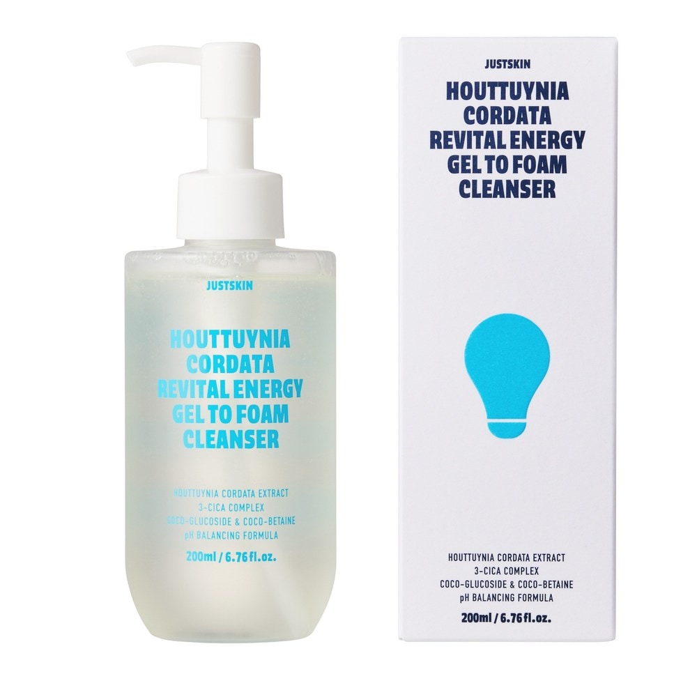 JUSTSKINジャストスキン弱酸性オオムギリバイタルエネルギージェルツーフォームクレンザー肌安定+保湿+自然界面活性剤200ml1個