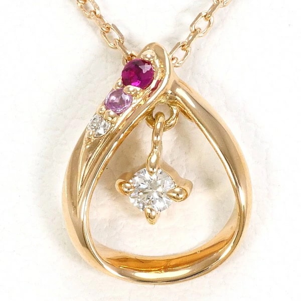 K10 10金 PG ネックレス ダイヤ 0.03 ルビー ピンクサファイア 中古