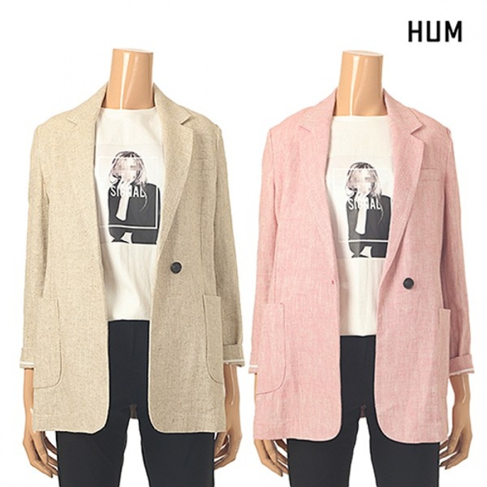 (HUM) レディースヘリンボーンリネンジャケット (FHNECJV556M0)