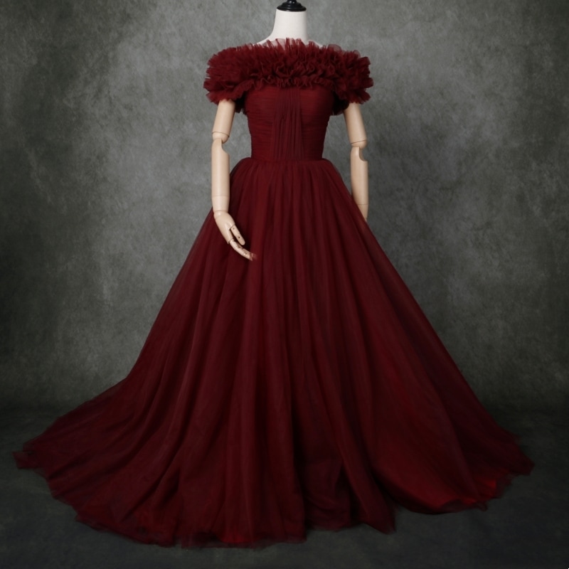 カラードレス ボルドー色 2waysドレス 取り外しオフショルダー 結婚式/披露宴