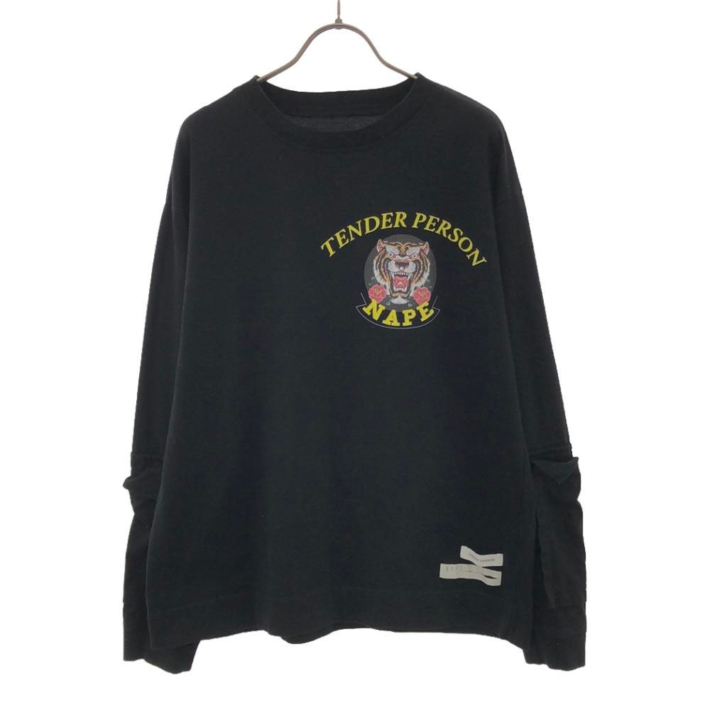 ネイプ 日本製 KAWANO TENDERPERSON ロゴプリント 長袖 Tシャツ 2 ブラック NAPE ロンT バックプリント メンズ