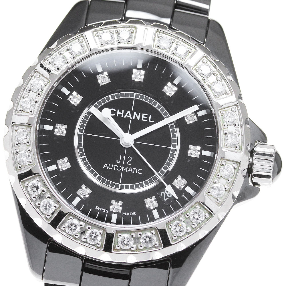訳あり シャネル CHANEL H1626 J12 黒セラミック 38mm 12Pダイヤ アフターダイヤベゼル 自動巻き メンズ _824288【中古】