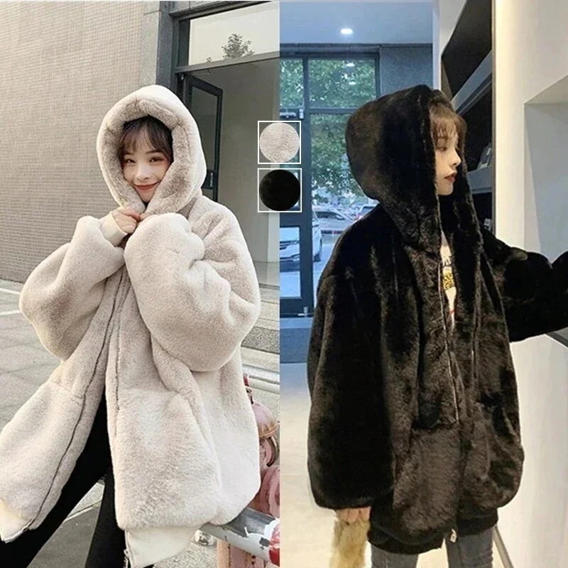 25新作 フェイクウサギファー コート ボア パーカー ボア ムートンスーツ ジャケット
