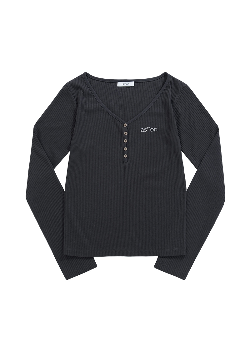 【AS"ON】 WISH RIBBED BUTTON TEE / CHARCOAL 正規品