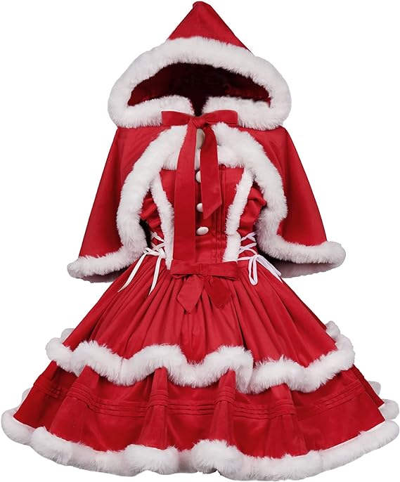[Sky]女性のクリスマスドレスソリッドカラーファッション暖かいホルターネックドレススーツケープ付き