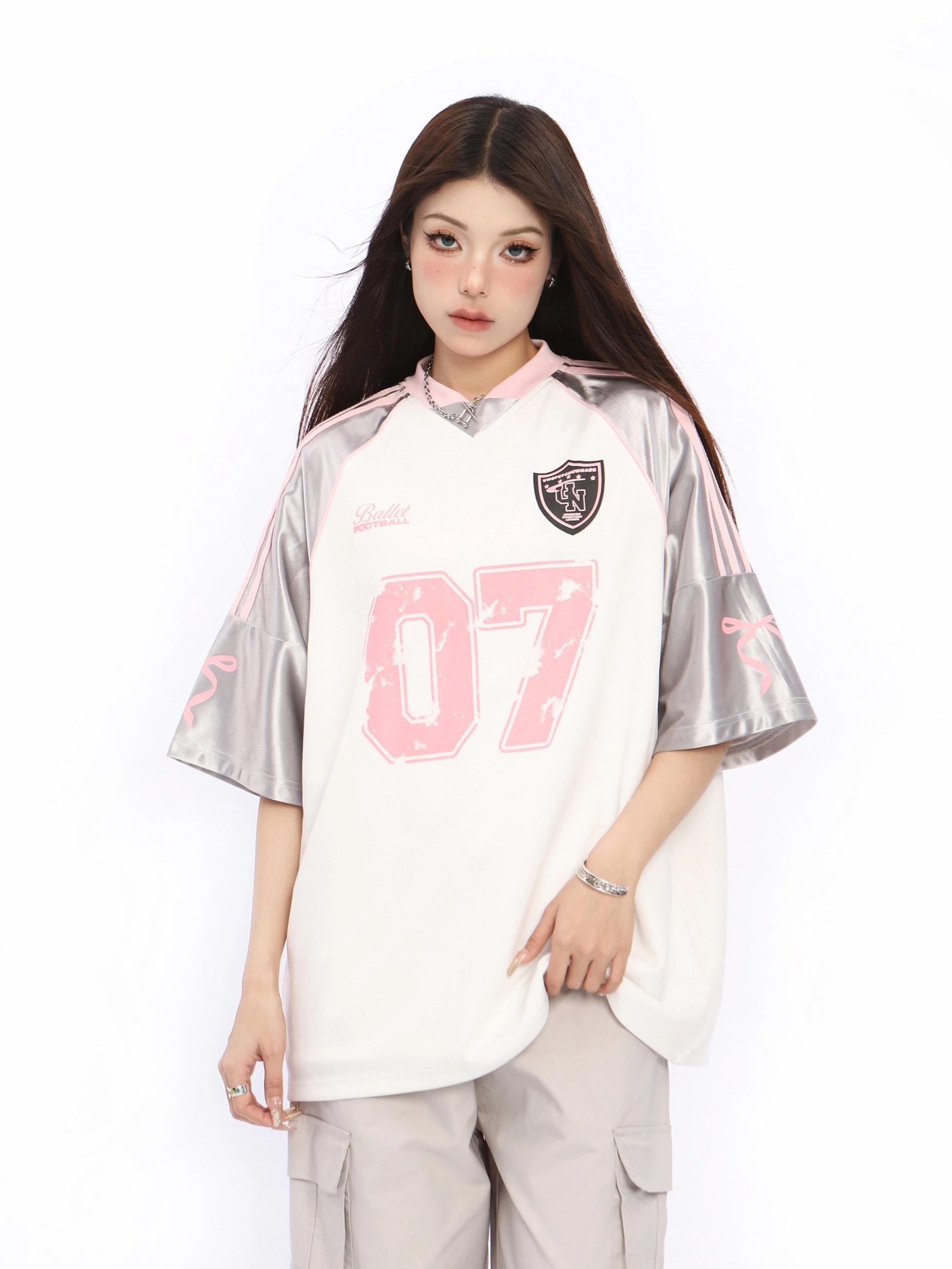 夏韓国可愛い風トップス Tシャツ ロング丈 ファッション 半袖 スリムフィット サイド ペイントシルエット ゆったり 休日レディースサイズ韓国ネック おしゃれ カジュアル ライク T