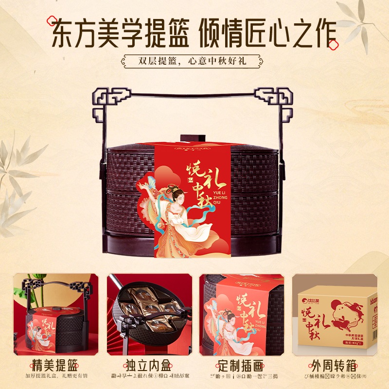 ビビ・ザンユエリ 中秋月餅 ギフトボックス 手かご入り 広東ココナッツ餡 クランベリーペースト月餅 無料