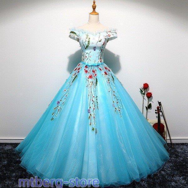 ウェドレス ドレスドレス ロング結婚式演奏会可愛い刺繍花二次会ステージ姫系h286