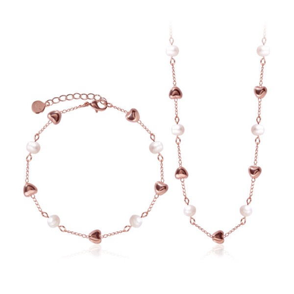 ルーブルパリ へレシ 淡水パールハートネックレス/ブレスレットSET(5mm) SET0375