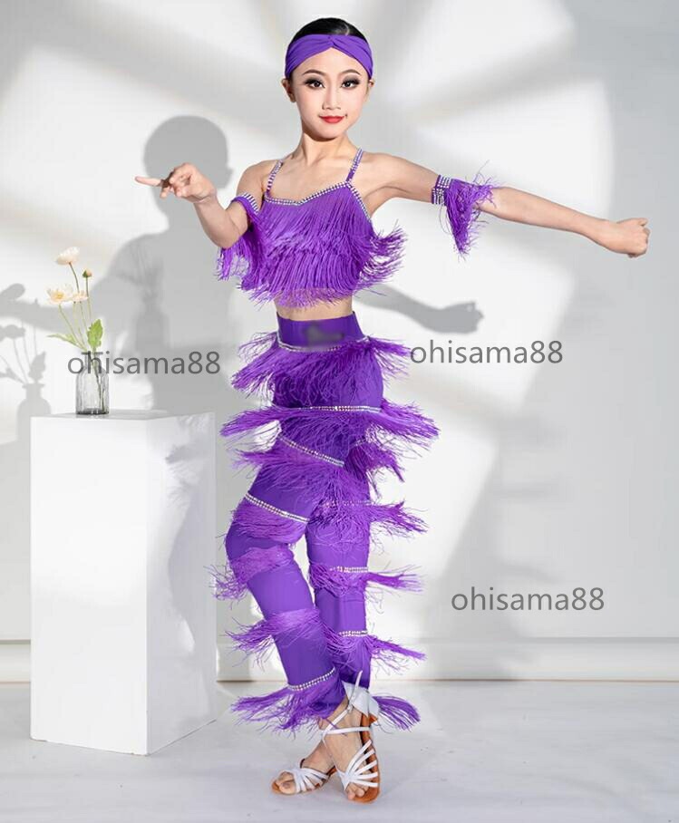 特別仕様ダンス服 セパレート ラテンダンスウェア 子供ラテンウェア 上下セット 社交ダンス衣装 2点 上着+パンツ ラテン衣装 チャチャ 女の子 ラテン服 ダンスウェア パーティー 演出服 練習着 ダ