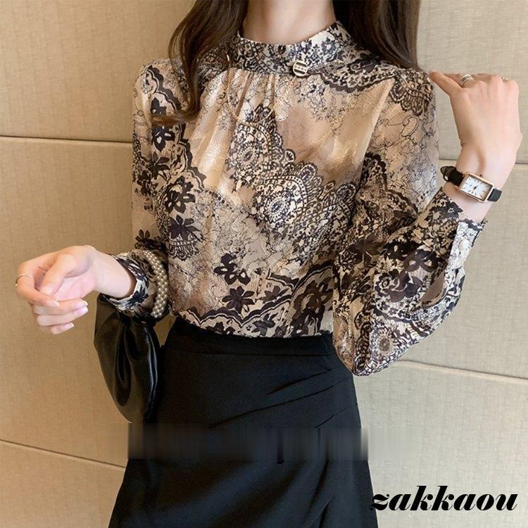 ブラウス レディース ス レース 柄 スタンド モックネック ック シフォン おしゃれ エレ ゴージャス 春 秋