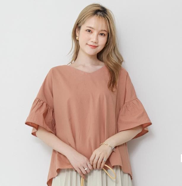 日韩风ins女装上衣短袖大码宽松衬衣V领荷叶落肩衬衫乐天新21