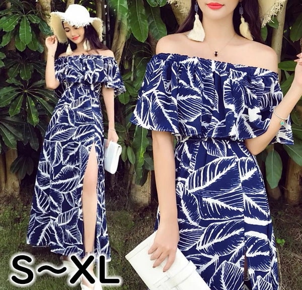ハワイ リゾートワンピース 沖縄 リゾート ワンピース 大人かわいい 夏 スリット入り リゾート オフショルダー 夏ワンピ リゾートワンピ オフショル きれいめ フリル 花柄 ハワイ 結婚式 韓国