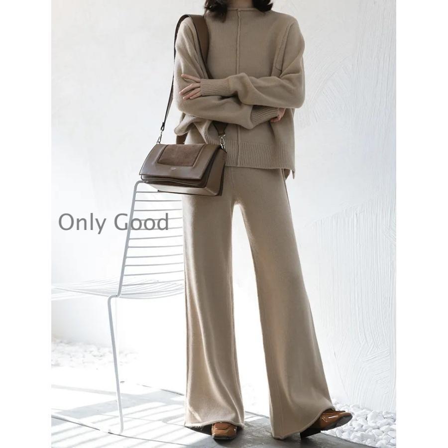 セットアップ ニットセーター 秋冬 レディース ワイドパンツ ニットパンツ 2点セットお洒落 ママ トップス 入園式 卒業式 セレモニー 上品