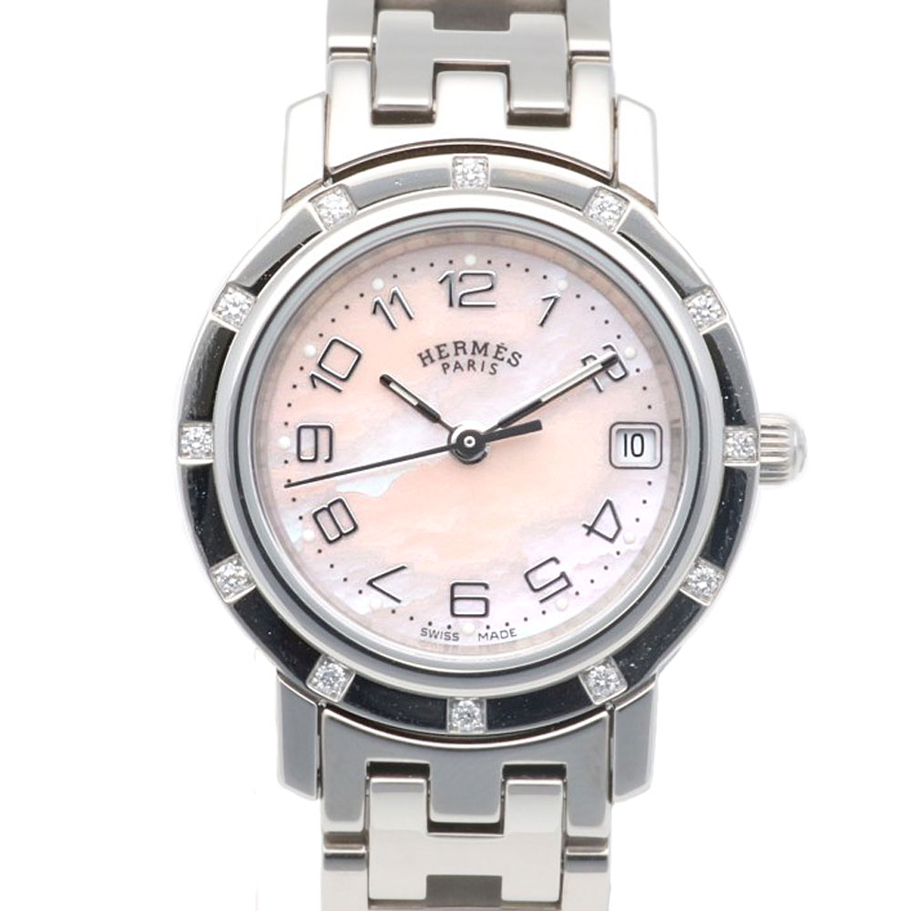 エルメス クリッパー ナクレ 腕時計 ステンレススチール CL4.230 クオーツ 磨き直し済 1年保証 HERMES 中古 美品