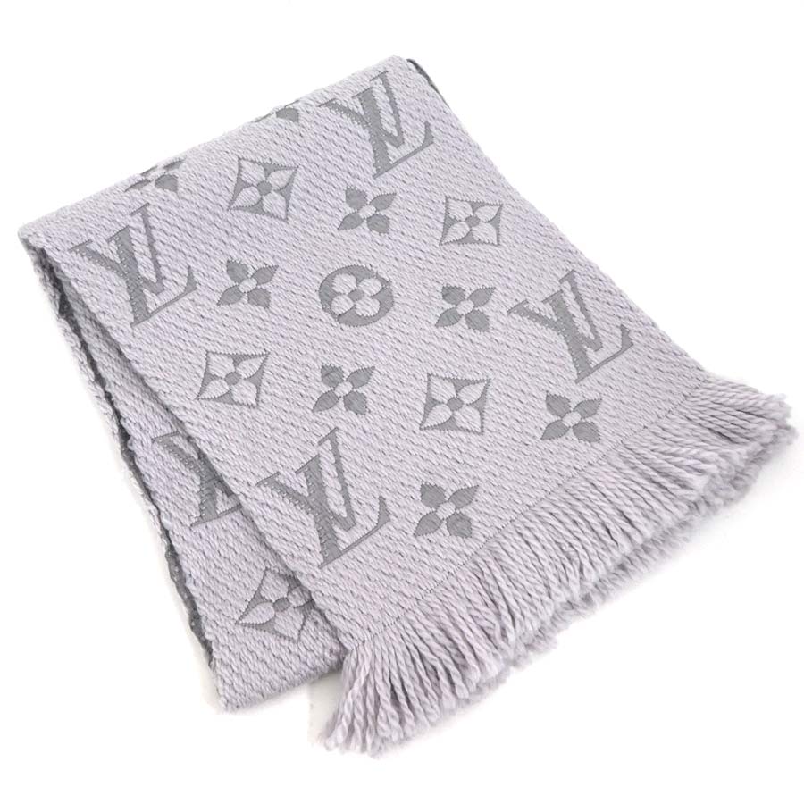 ルイ ヴィトン LOUIS VUITTON マフラー エシャルプ ロゴマニア ウール/シルク グレー レディース M74742 r10931g