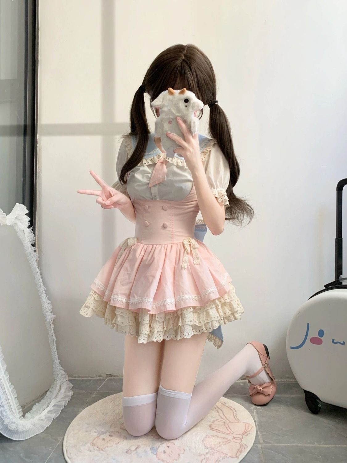 【急速発送】春学院かわいいシャツウエストベルト女性二次元2点セットアイドル衣装 ロリータ 5,520円