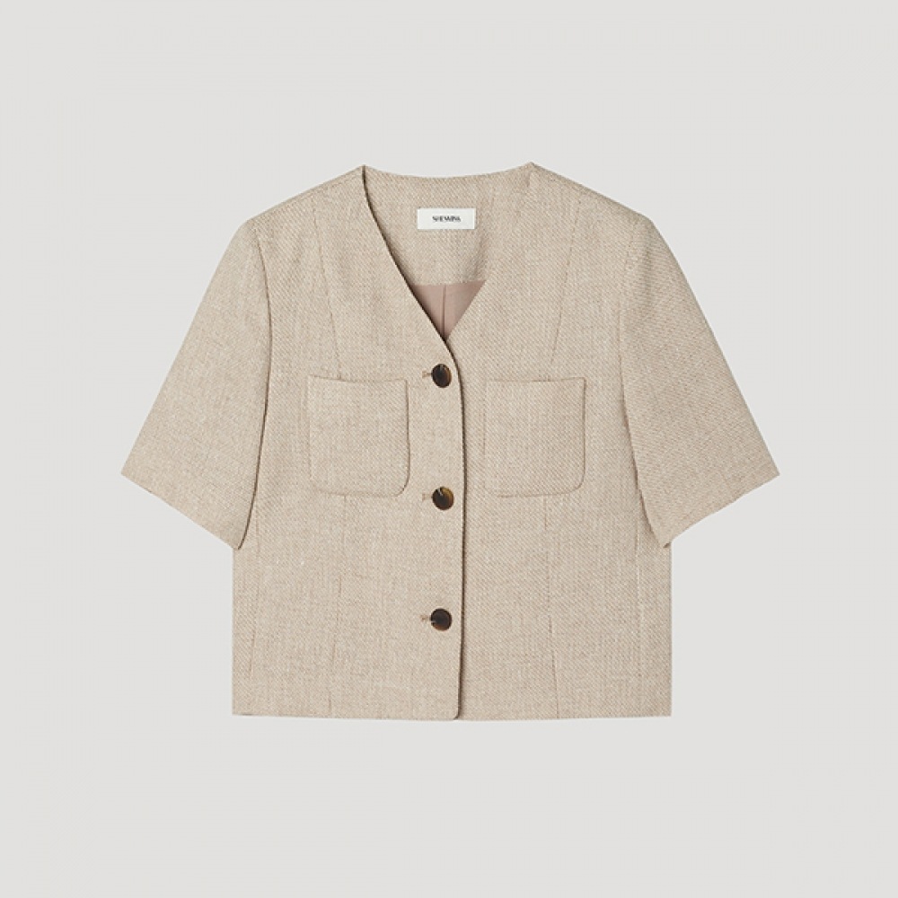 [Shes Miss] フラップポケットスリットショートスリーブジャケット_SWWJKP21190_LW