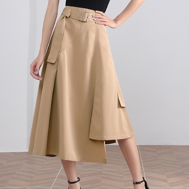 スカート レディース ミドル丈スカート 大きいサイズ ミドル丈 アシメトリー ベージュ ファッション 夏 サマー 着やせ 美脚 シンプル ハイウエスト 無地 ボトムス カジュアル 大人カジュアル 体型