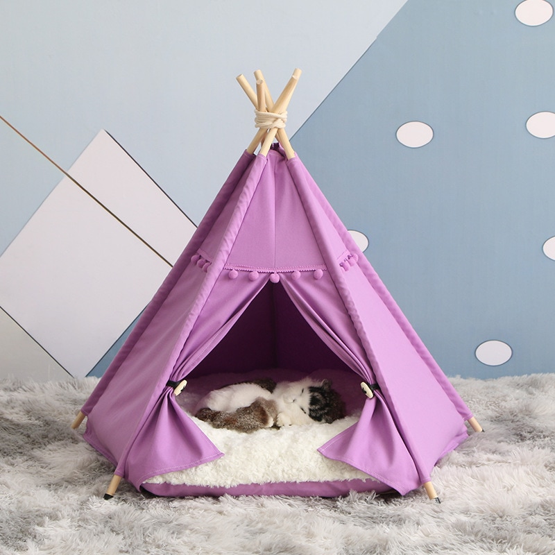 ペットテント犬小屋猫ハウスマット秋冬暖かい綿キャンバス取り外し可能と洗える猫と犬インディアンテント