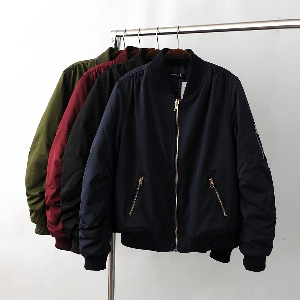 大人気!!BIGシルエットショート丈ゴールドジッパーシンプルMA-1コートジャケットトレンド春夏秋冬
