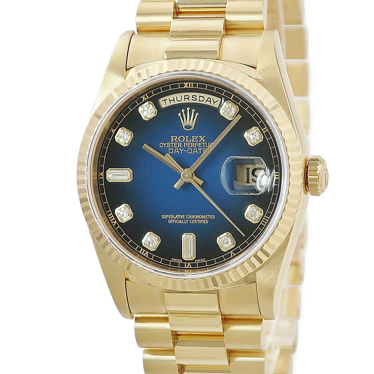 デイデイト36 18238A W番 自動巻き メンズ メーカーOH済 W番 K18YG無垢 純正ダイヤ ブルーグラデーション 3年保証