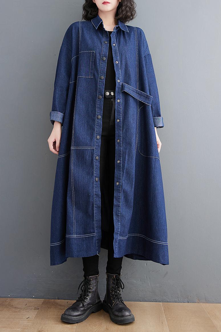 ワンピース ロング 長袖 襟付き Iライン 前開き 2way 綿 ブルーデニム かわいい 大人可愛い シンプル カジュアル おしゃれ 大人可愛い こなれ感 ラフ ルーズ 無地 オールシーズン