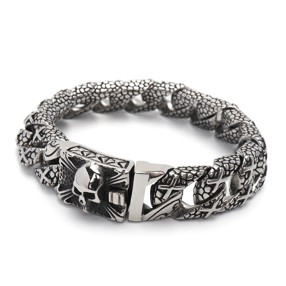 ステンレス スカル 龍鱗 ブレスレット [b666]