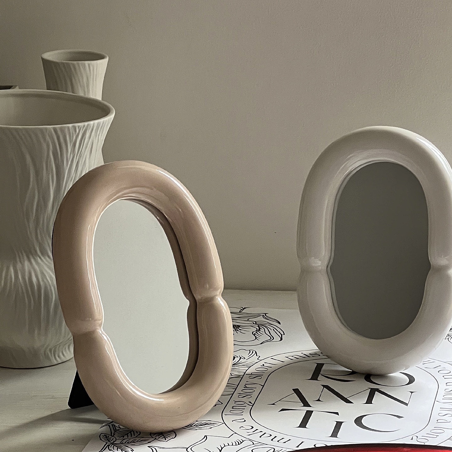 セラミック バニティ ミラー デスクトップの装飾 鏡 ミラー 鏡 ラウンド 北欧 韓国雑貨